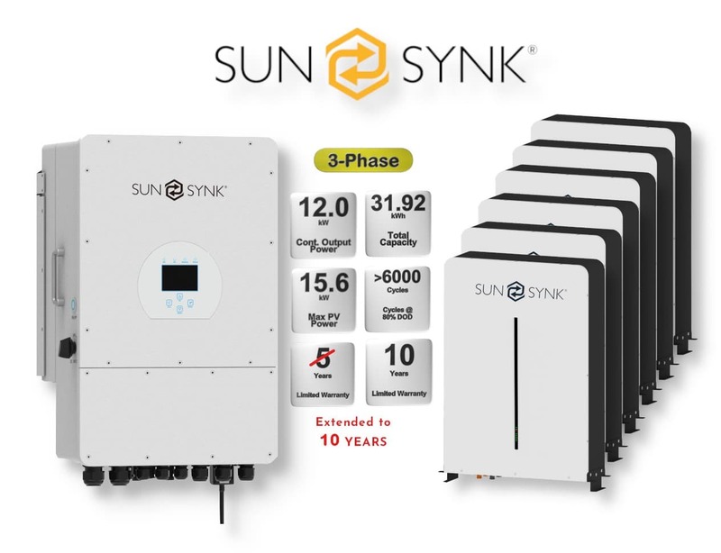 12.0 kW SUNSYNK 3-Phase Hybrid - SUNSYNK Combo, c/w 6 x 5.32 G kWh Lithium Batteries 12.0 kW SUNSYNK 3-Phase Hybrid - SUNSYNK Combo, c/w 6 x 5.32 G kWh Lithium Batteries