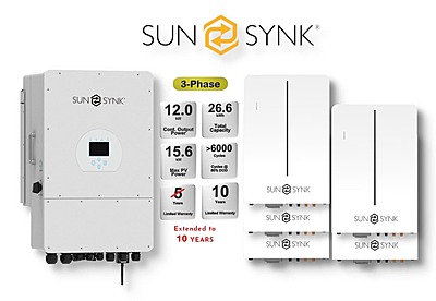 12.0 kW SUNSYNK 3-Phase Hybrid - SUNSYNK Combo, c/w 5 x 5.32 W kWh Lithium Batteries 12.0 kW SUNSYNK 3-Phase Hybrid - SUNSYNK Combo, c/w 5 x 5.32 W kWh Lithium Batteries