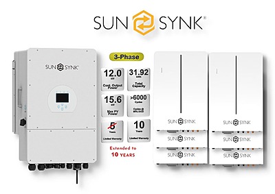 12.0 kW SUNSYNK 3-Phase Hybrid - SUNSYNK Combo, c/w 6 x 5.32 W kWh Lithium Batteries 12.0 kW SUNSYNK 3-Phase Hybrid - SUNSYNK Combo, c/w 6 x 5.32 W kWh Lithium Batteries