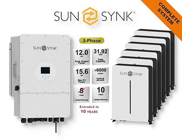 12.0 kW SUNSYNK 3-Phase Hybrid - SUNSYNK Combo, c/w 6 x 5.32 G kWh Lithium Batteries