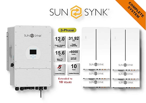 12.0 kW SUNSYNK 3-Phase Hybrid - SUNSYNK Combo, c/w 6 x 5.32 W kWh Lithium Batteries