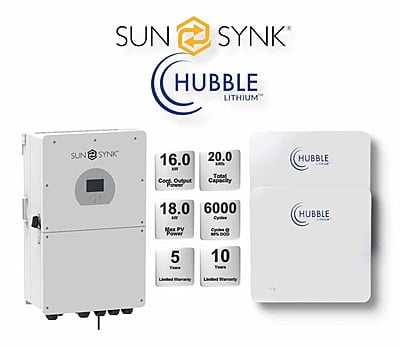 16.0 kW SUNSYNK Hybrid - HUBBLE Combo, c/w 2x 10.0 kWh Lithium Batteries 16.0 kW SUNSYNK Hybrid - HUBBLE Combo, c/w 2x 10.0 kWh Lithium Batteries