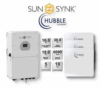 16.0 kW SUNSYNK Hybrid - HUBBLE Combo, c/w 3x 10.0 kWh Lithium Batteries 16.0 kW SUNSYNK Hybrid - HUBBLE Combo, c/w 3x 10.0 kWh Lithium Batteries