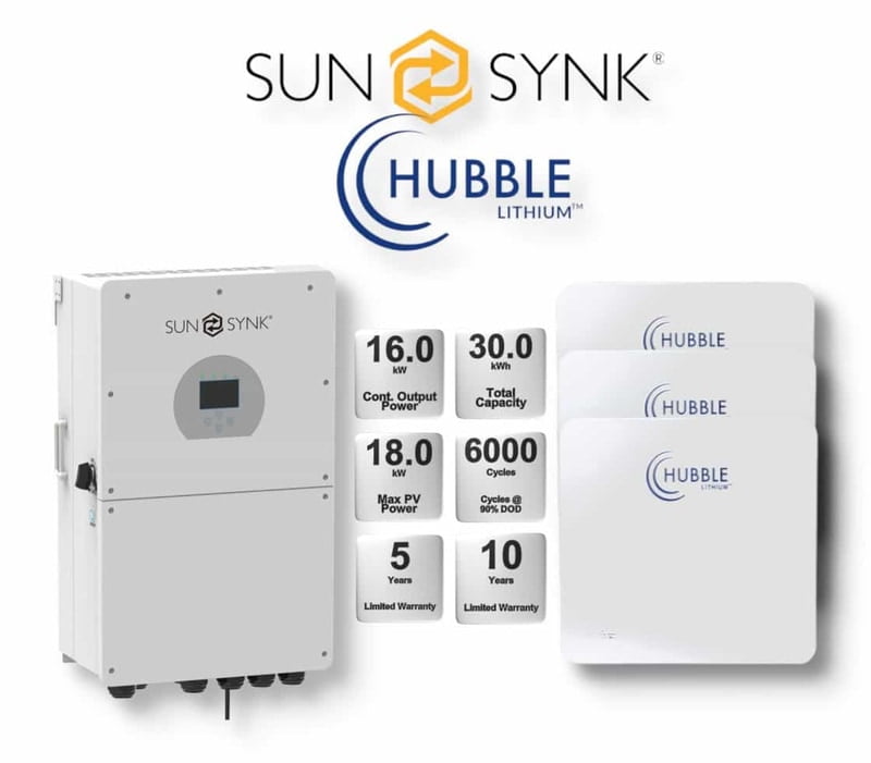 16.0 kW SUNSYNK Hybrid - HUBBLE Combo, c/w 3x 10.0 kWh Lithium Batteries 16.0 kW SUNSYNK Hybrid - HUBBLE Combo, c/w 3x 10.0 kWh Lithium Batteries