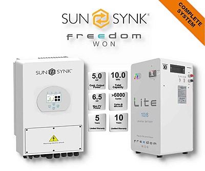 5.0 kW SUNSYNK Hybrid - FREEDOM WON Combo, c/w 10.0 kWh Lithium Battery