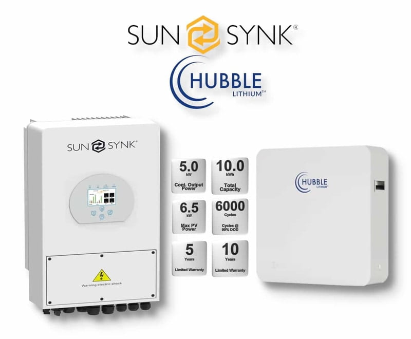 5.0 kW SUNSYNK Hybrid - HUBBLE Combo, c/w 10.0 kWh Lithium Battery