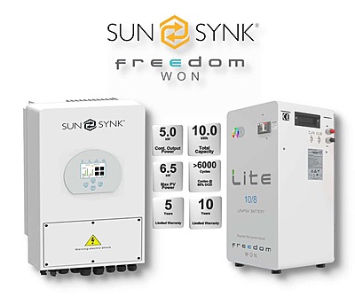 5.0 kW SUNSYNK Hybrid - FREEDOM WON Combo, c/w 10.0 kWh Lithium Battery