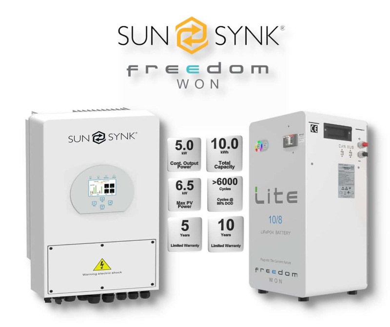 5.0 kW SUNSYNK Hybrid - FREEDOM WON Combo, c/w 10.0 kWh Lithium Battery
