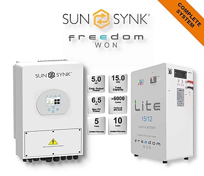 5.0 kW SUNSYNK Hybrid - FREEDOM WON Combo, c/w 15.0 kWh Lithium Battery