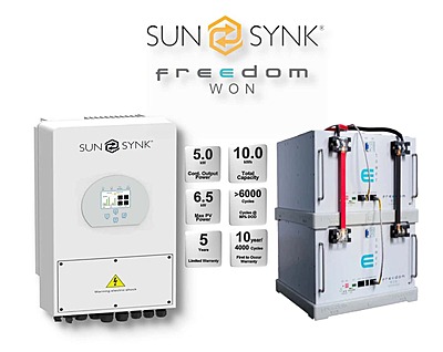5.0 kW SUNSYNK Hybrid - FREEDOM WON Combo, c/w 2 x 5.0 kWh Lithium Batteries