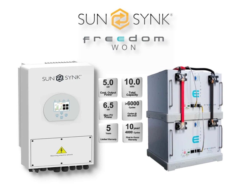 5.0 kW SUNSYNK Hybrid - FREEDOM WON Combo, c/w 2 x 5.0 kWh Lithium Batteries 5.0 kW SUNSYNK Hybrid - FREEDOM WON Combo, c/w 2 x 5.0 kWh Lithium Batteries