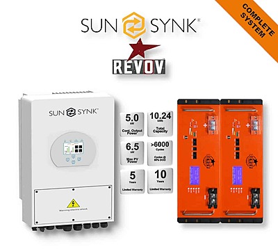 5.0 kW SUNSYNK Hybrid - REVOV Combo, c/w 2 x 5.12 kWh Lithium Batteries