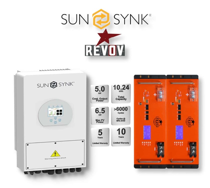 5.0 kW SUNSYNK Hybrid - REVOV Combo, c/w 2 x 5.12 kWh Lithium Batteries