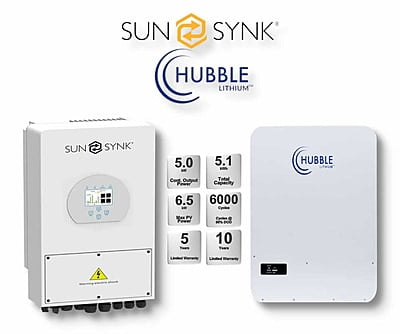 5.0 kW SUNSYNK Hybrid - HUBBLE Combo, c/w 5.12 kWh Lithium Battery