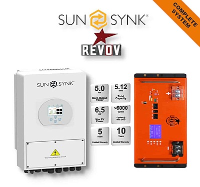 5.0 kW SUNSYNK Hybrid - REVOV Combo, c/w 5.12 kWh Lithium Battery
