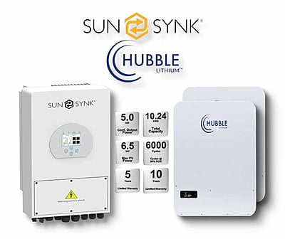 5.0 kW SUNSYNK Hybrid - HUBBLE Combo, c/w 2x 5.12 kWh Lithium Batteries