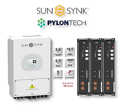 5.0 kW SUNSYNK Hybrid - PYLONTECH Combo, c/w 3x 3.5 kWh Lithium Batteries 5.0 kW SUNSYNK Hybrid - PYLONTECH Combo, c/w 3x 3.5 kWh Lithium Batteries