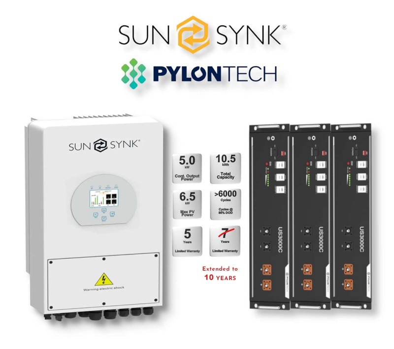5.0 kW SUNSYNK Hybrid - PYLONTECH Combo, c/w 3x 3.5 kWh Lithium Batteries