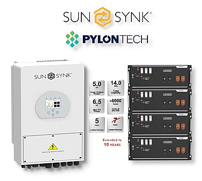 5.0 kW SUNSYNK Hybrid - PYLONTECH Combo, c/w 4x 3.5 kWh Lithium Batteries