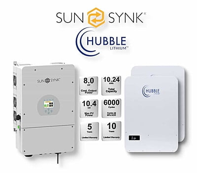 8.0 kW SUNSYNK Hybrid - HUBBLE Combo, c/w 2x 5.12 kWh Lithium Batteries 8.0 kW SUNSYNK Hybrid - HUBBLE Combo, c/w 2x 5.12 kWh Lithium Batteries