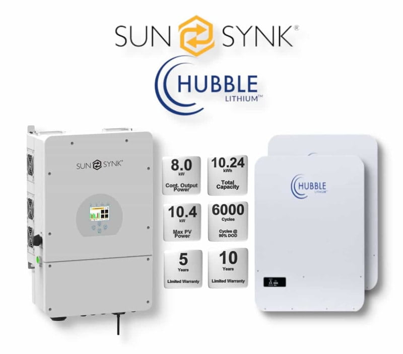 8.0 kW SUNSYNK Hybrid - HUBBLE Combo, c/w 2x 5.12 kWh Lithium Batteries