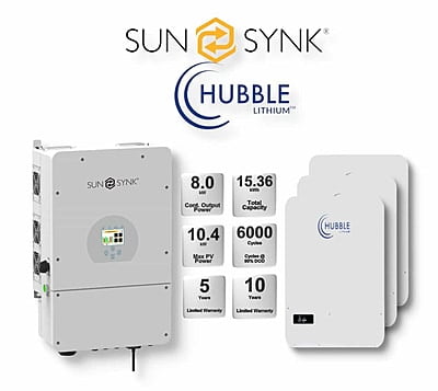 8.0 kW SUNSYNK Hybrid - HUBBLE Combo, c/w 3x 5.12 kWh Lithium Batteries