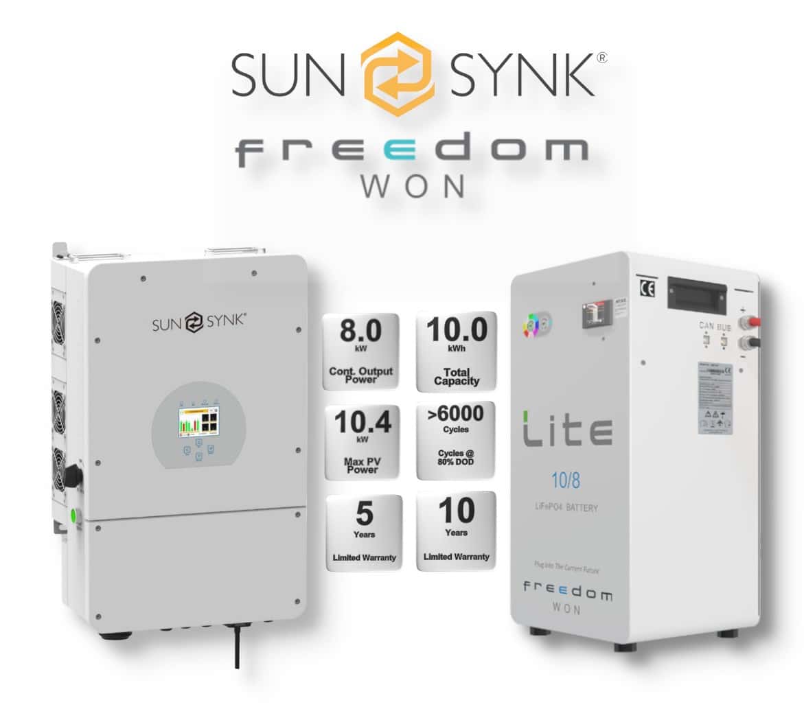 8.0 kW SUNSYNK Hybrid - FREEDOM WON Combo, c/w 10.0 kWh Lithium Battery 8.0 kW SUNSYNK Hybrid - FREEDOM WON Combo, c/w 10.0 kWh Lithium Battery