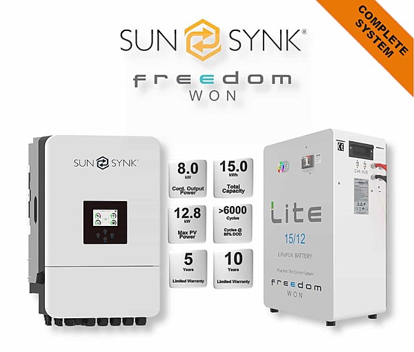 8.0 kW SUNSYNK Hybrid - FREEDOM WON Combo, c/w 15.0 kWh Lithium Battery