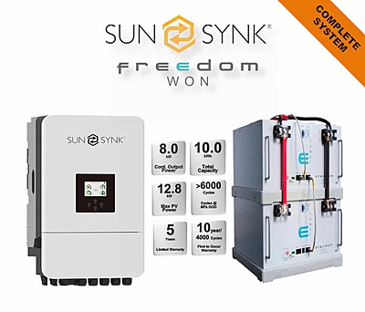 8.0 kW SUNSYNK Hybrid - FREEDOM WON Combo, c/w 2x 5.0 kWh Lithium Batteries