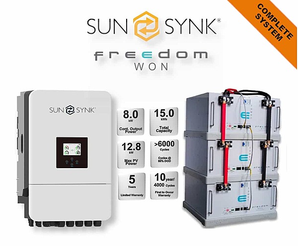 8.0 kW SUNSYNK Hybrid - FREEDOM WON Combo, c/w 3x 5.0 kWh Lithium Batteries