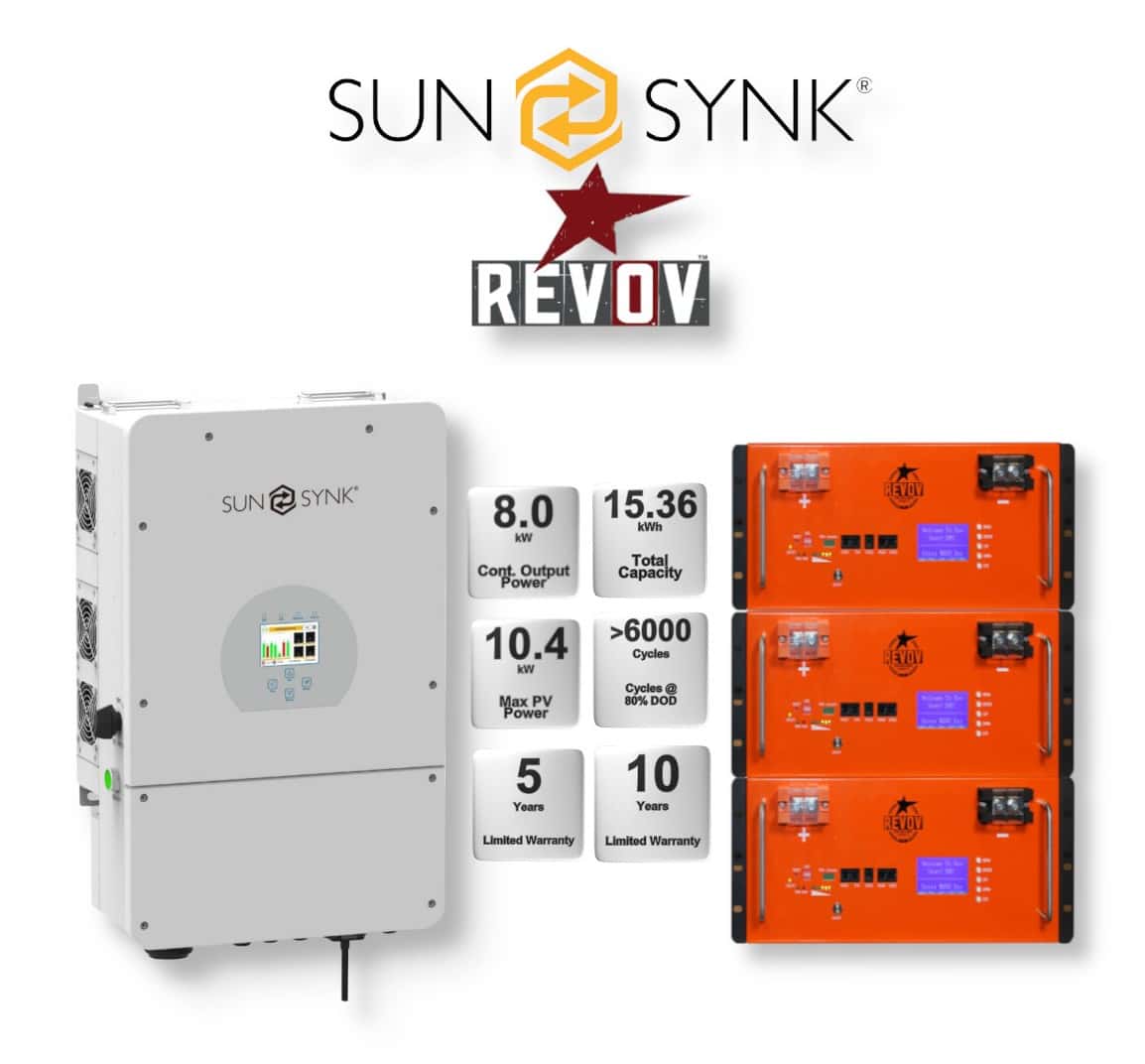 8.0 kW SUNSYNK Hybrid - REVOV Combo, c/w 3x 5.12 kWh Lithium Batteries