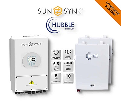 5.0 kW SUNSYNK Hybrid - HUBBLE Combo, c/w 2x 5.5 kWh Lithium Batteries