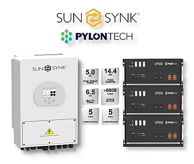 5.0 kW SUNSYNK Hybrid - PYLONTECH Combo, c/w 3x 4.8 kWh Lithium Batteries