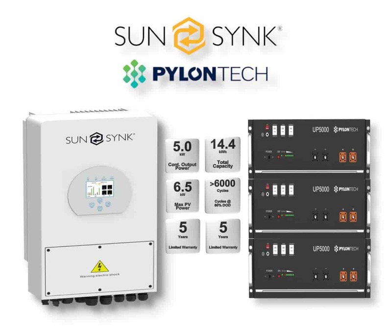 5.0 kW SUNSYNK Hybrid - PYLONTECH Combo, c/w 3x 4.8 kWh Lithium Batteries