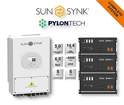 5.0 kW SUNSYNK Hybrid - PYLONTECH Combo, c/w 3x 4.8 kWh Lithium Batteries