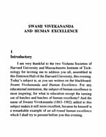 Swami Vivekananda and Human Excellence Swami Vivekananda and Human Excellence