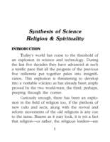 Synthesis of Science Religion and Spirituality Synthesis of Science Religion and Spirituality
