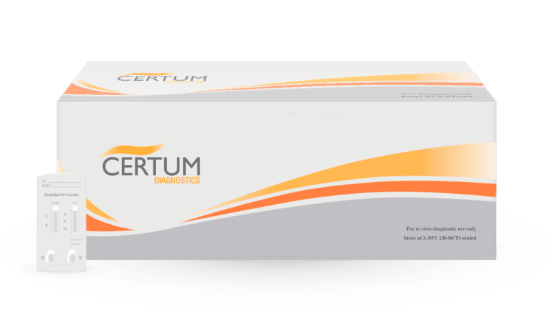 Prueba para detección de anticuerpos de Sífilis (IgG e IgM) y VIH (1, 2 y O) combo en cassette - Caja con 25 piezas - Certum