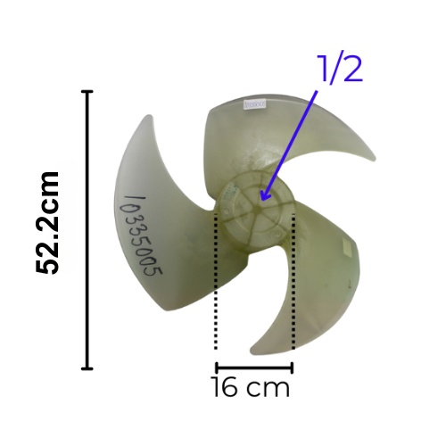 Aspa Para Minisplit Condensador 2Ton, Diametro Externo 55.2Cm, Centro 16Cm, Flecha 1/2, 3 Hojas -numero de parte 10335005