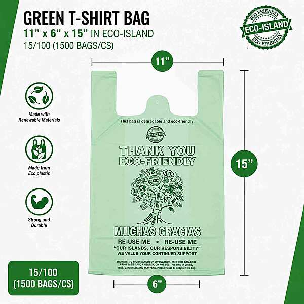 T-Shirt Bag 11x6x15 Green Eco-Island 15/100