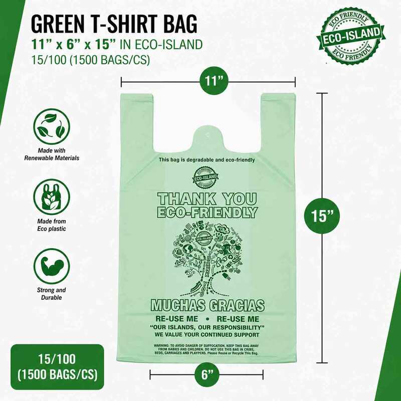 T-Shirt Bag 11x6x15 Green Eco-Island 15/100