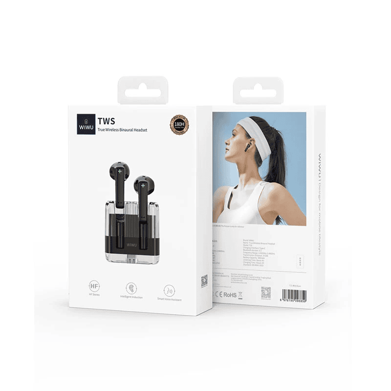 WiWU Transparent Wireless Bluetooth Earbuds T21 Ergonomic Semi earphone black