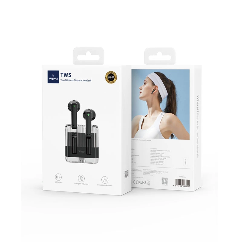 WiWU Transparent Wireless Bluetooth Earbuds T21 Ergonomic Semi earphone black