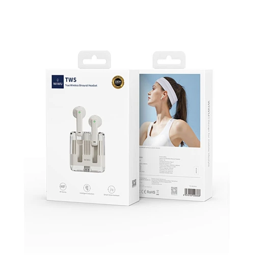 WiWU Transparent Wireless Bluetooth Earbuds T21 Ergonomic Semi earphone grey
