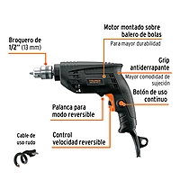 Taladro 3/8' 450 W, industrial, Truper - TAL-3/8N2 / 16706