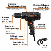 Taladro atornillador 3/8', 400W, TRUPER INDUSTRIAL, 103170 - TALA-3/8N