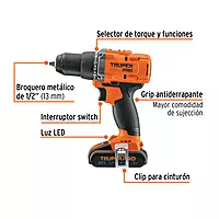 Taladro 1/2', 20V, 1 batería 2Ah, PRO, 103249 - TALI-20A2
