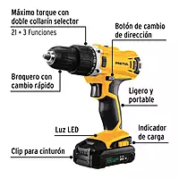 Taladro 1/2', 20V, 1 batería 2Ah, PRETUL, 26118 - TALI-20P2