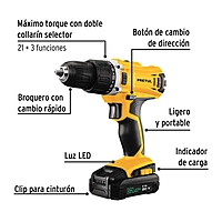 Kit taladro 1/2', 20V, 1 batería 2Ah, 32 accesorios, PRETUL, 29001 - TALI-20P2K
