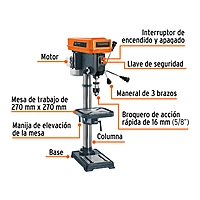Taladro de piso 13", 3/4 HP (560 W), broquero 5/8", Truper TAPI-13 / 16178